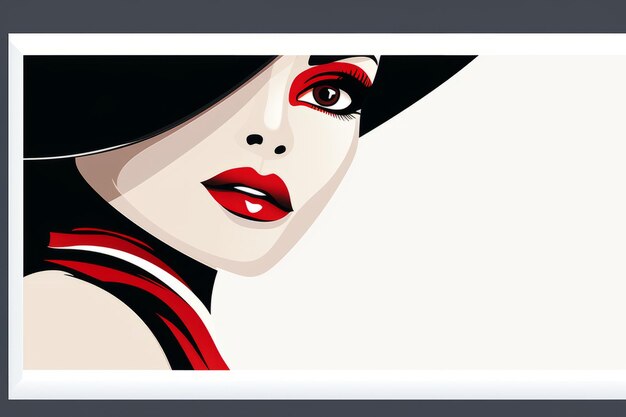 une illustration d'une femme avec des yeux rouges et un chapeau