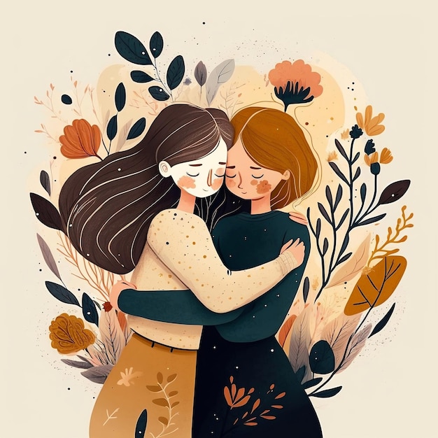 illustration de femmes câlin et amour IA générative