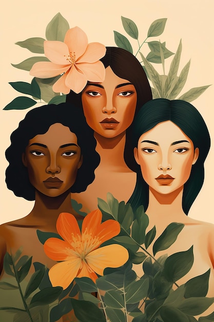 Illustration de femmes diverses unies par la nature