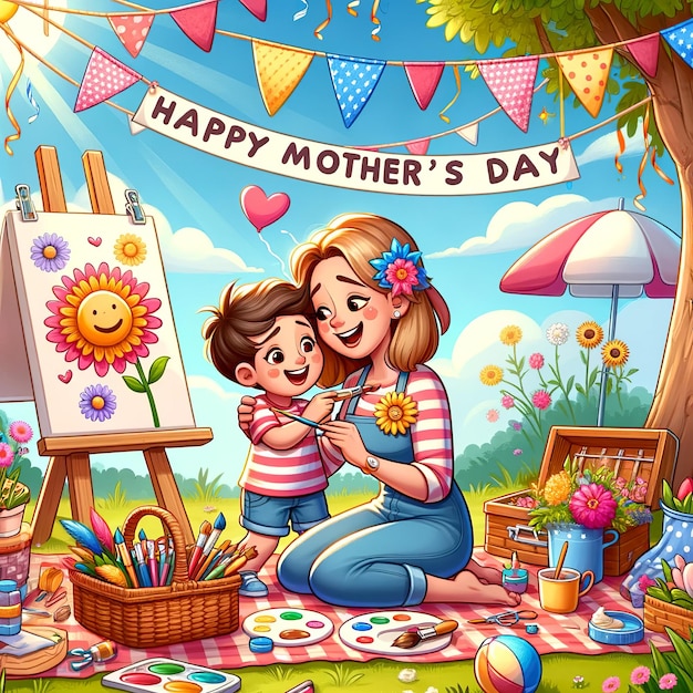 Illustration de la fête des mères dans le style des dessins animés