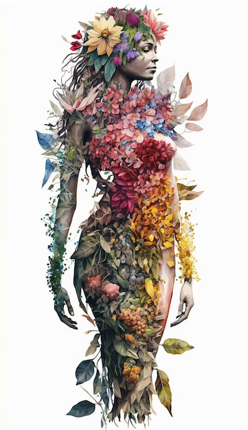 Illustration de la fête des mères d'une femme faite avec des fleurs ai générative