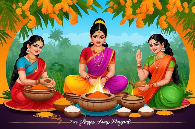 Illustration de la fête de la récolte du Pongal du Tamil Nadu en Inde du Sud