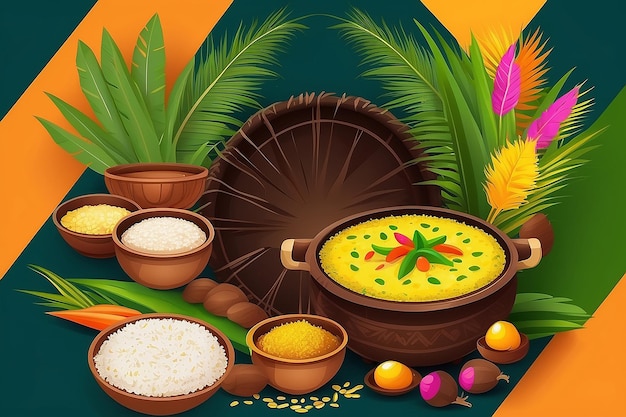 Illustration de la fête de la récolte du Pongal du Tamil Nadu en Inde du Sud