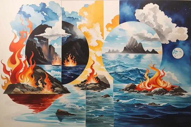 illustration de feu et d'eau art mural