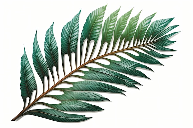 Illustration d'une feuille de palmier tropical sur fond blanc avec un tracé de détourage