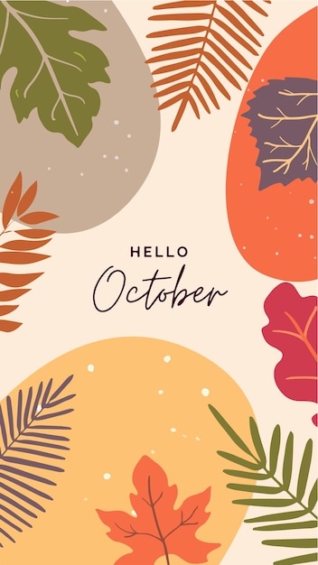 Illustration de feuilles colorées Bonjour octobre papier peint pour téléphone