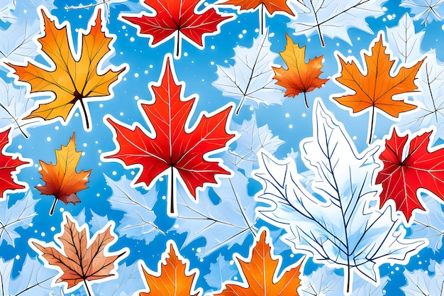 Illustration de feuilles d'érable colorées sur fond d'hiver