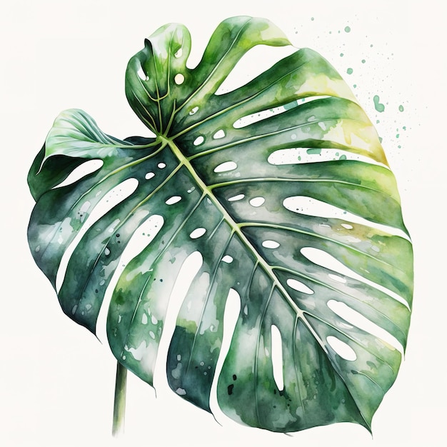 illustration de feuilles tropicales et Monstera sur fond blanc Generative AI