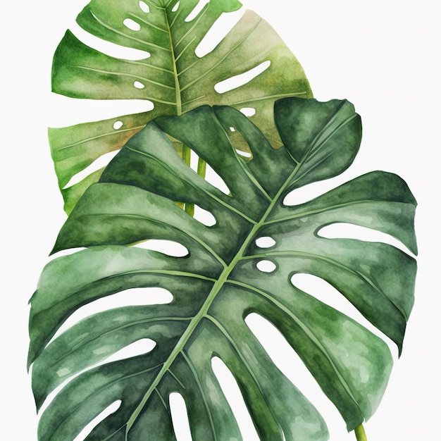 illustration de feuilles tropicales et Monstera sur fond blanc Generative AI