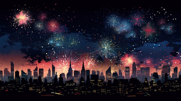 L'illustration des feux d'artifice au-dessus de la métropole éclairait le ciel nocturne comme un million d'étoiles