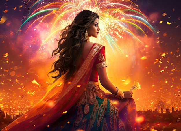 Illustration des feux d'artifice de la célébration de Diwali