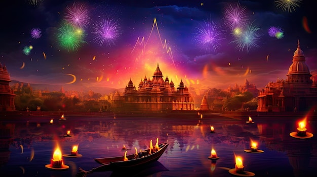 Illustration des feux d'artifice de la célébration de Diwali