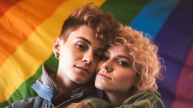 Photo illustration de la fierté lgbtqi du couple non binaire