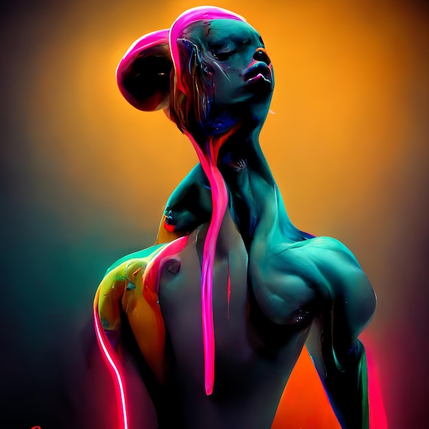 Illustration figurative abstraite 3D numérique dans un style futuriste Neonoir