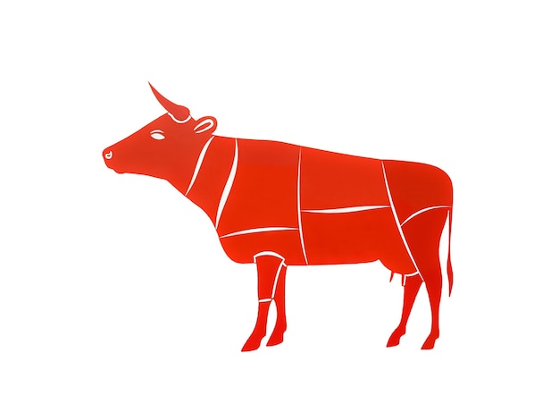 Illustration d'une figure d'une vache pour la publicité de la viande ou du lait divisé par des parties du corps pour l'inscription