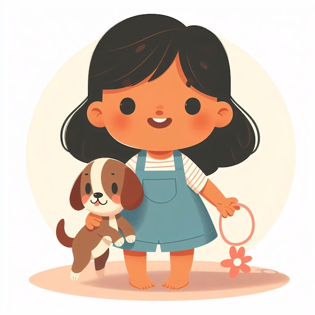 Illustration d'une fille avec un chien et un porte-clés IA générative