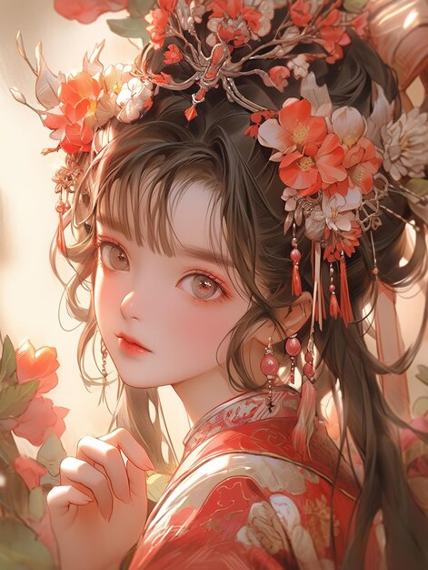 Illustration de fille en costume traditionnel chinois