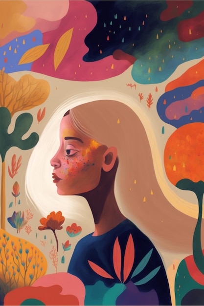 Illustration d'une fille dans un monde intéressant d'amour Generative Ai