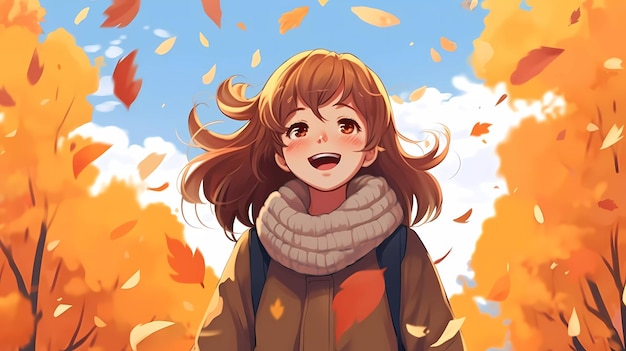 illustration de fille à l'extérieur en automne