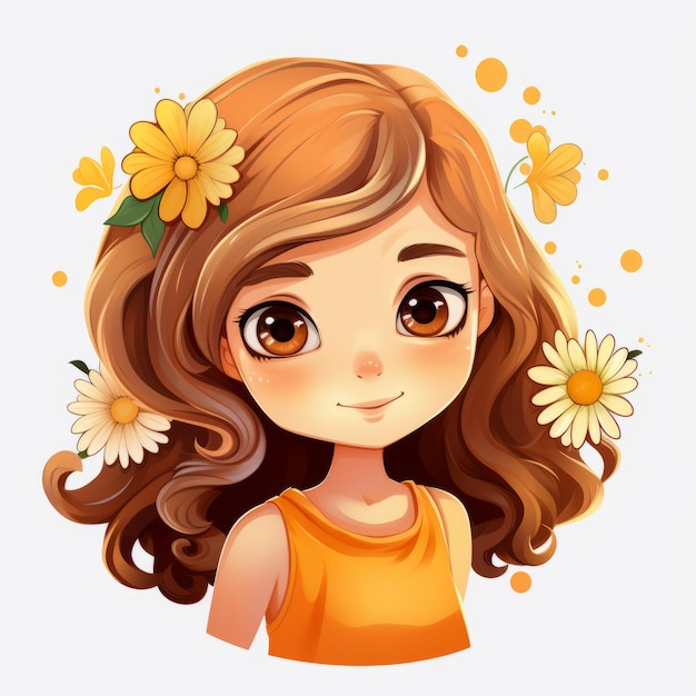 une illustration d'une fille avec des fleurs sur la tête