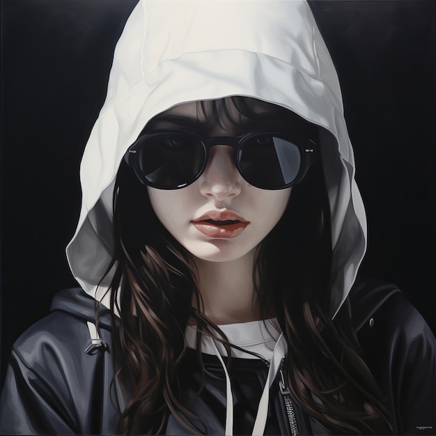 illustration d'une fille avec des lunettes, une casquette blanche et un masque noir sur son