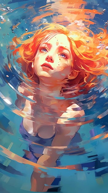 illustration d'une fille nageant dans l'eau