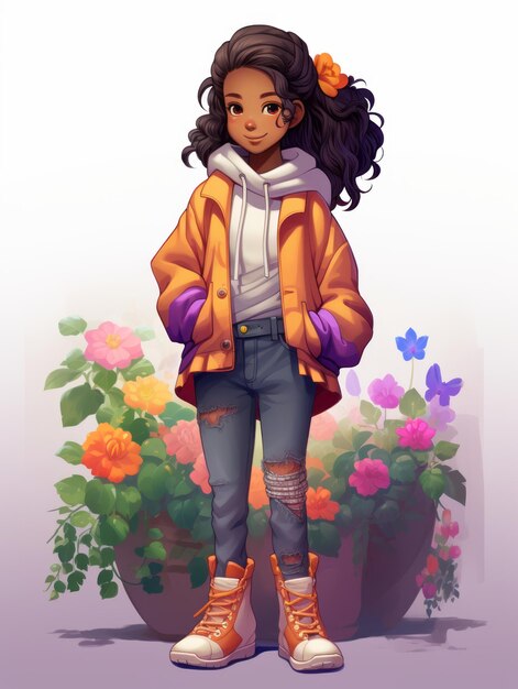 Photo une illustration d'une fille portant une veste orange et un jean
