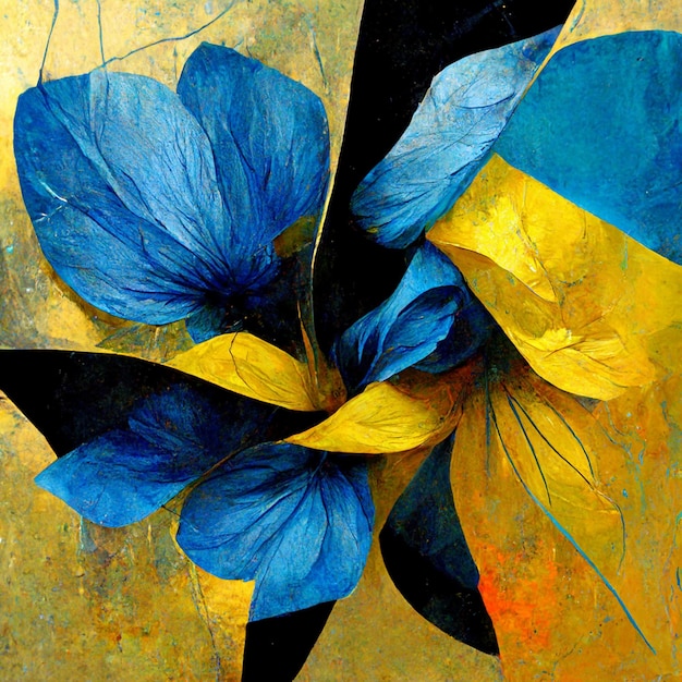 Illustration de fleur abstraite bleue et jaune pour la couverture et l'invitation d'art de mur d'impressions