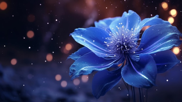 Illustration d'une fleur bleue vibrante sur un fond sombre