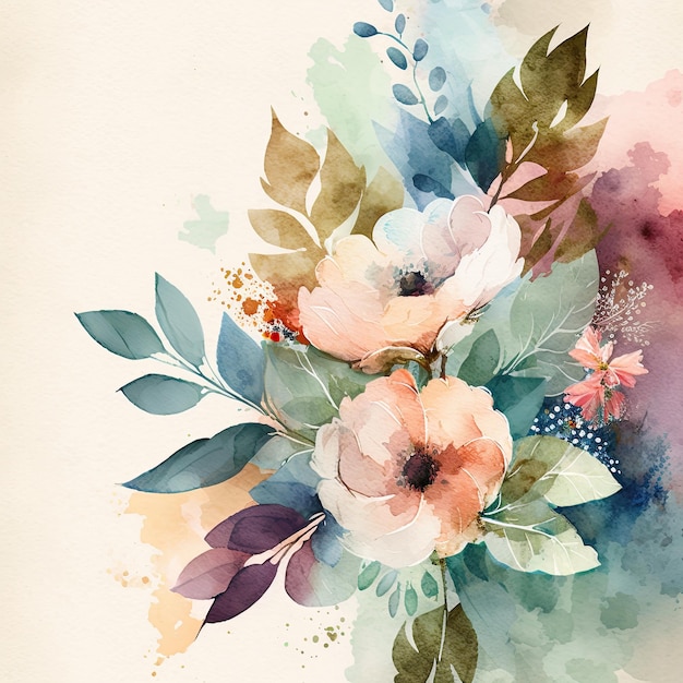 Illustration de fleur naturelle aquarelle mignonne IA générative