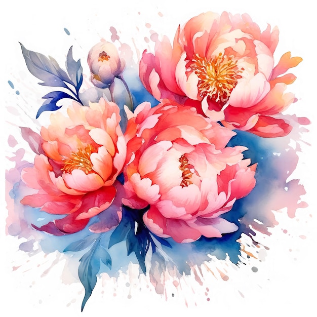 Illustration de fleur de pivoines aquarelle abstraite pour les invitations de cartes