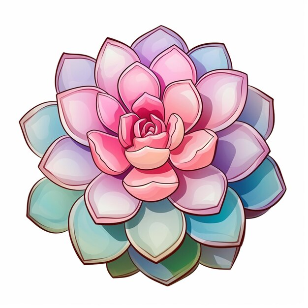 illustration d'une fleur rose et bleue avec des feuilles vertes ai générative