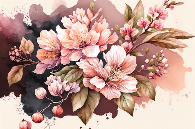 Illustration de fleur de Sakura aquarelle mignonne AI GenerativexA