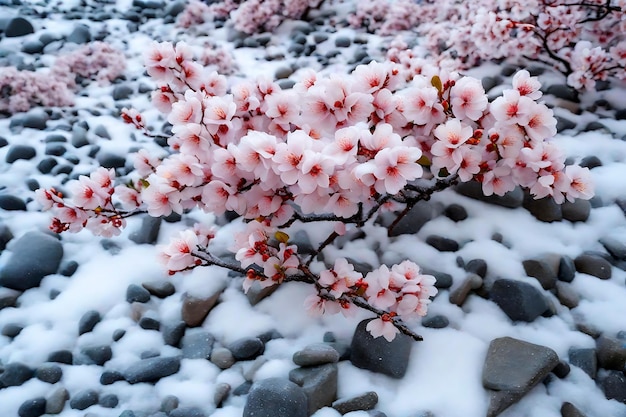 Illustration de fleurs de cerisier avec de la neige