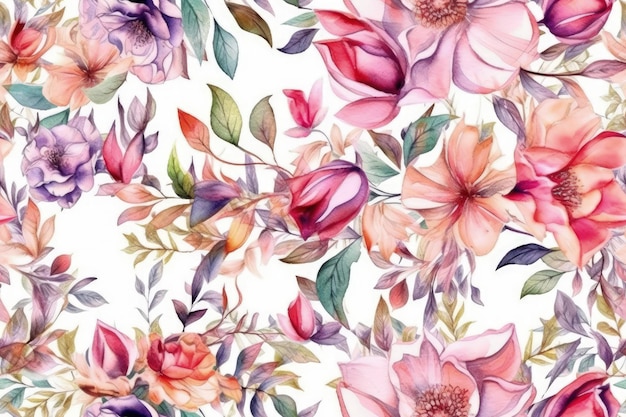 Illustration de fleurs colorées peintes à l'aquarelle sur fond blanc