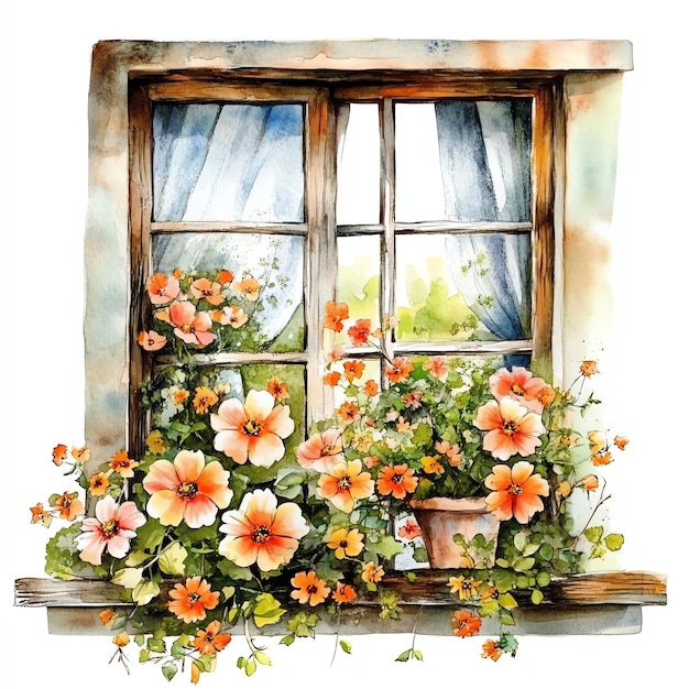 illustration de fleurs de fenêtre concept d'aquarelle