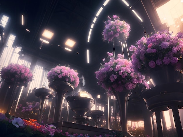 Illustration de fleurs futuristes en 3D