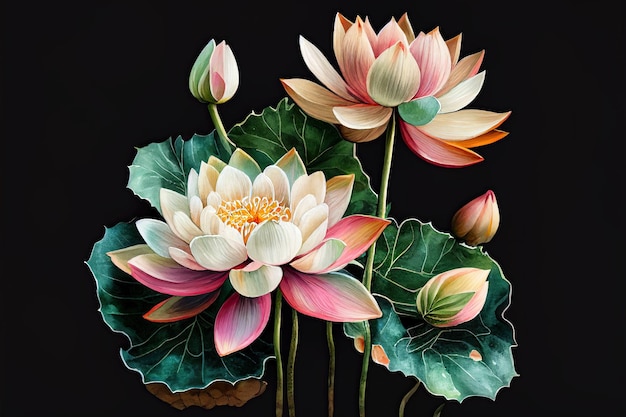 Illustration de fleurs de lotus IA générative