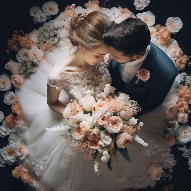 illustration de fleurs de mariage de couples avec arrangement esthétique