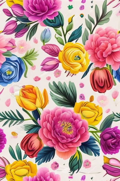 Illustration de fleurs miniatures de roses et de tulipes au motif sans couture minimaliste