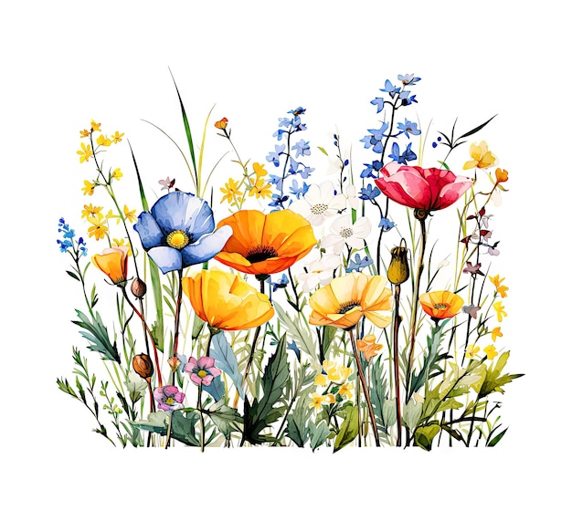 Illustration de fleurs sauvages aquarelle isolée sur fond blanc