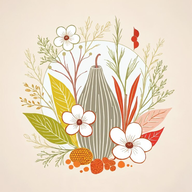 Photo illustration florale d'automne avec des fleurs, des baies et des feuilles