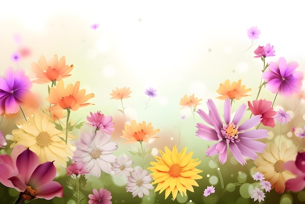 Illustration florale d'été avec champ de fleurs et espace pour le texte AI générative