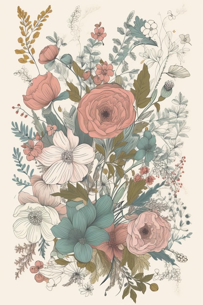 Une illustration florale avec un fond floral.