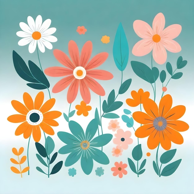 Illustration florale vibrante Clipart de fleurs colorées