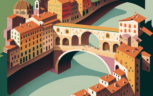 Illustration Florence Italie Ponte Vecchio Duomo