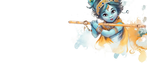 Photo illustration de la flûte à plumes du dieu indien ou du bansuri ai généré