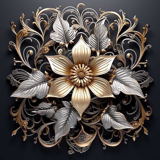 Illustration de fond 3d fleur texture noir doré