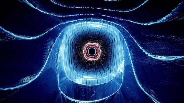 Photo illustration de fond abstrait 3d futuriste créatif avec des néons lumineux dans un tunnel sombre en qualité 4k uhd