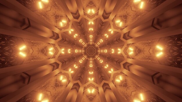 Illustration de fond abstrait du tunnel géométrique avec lumière sépia rougeoyante